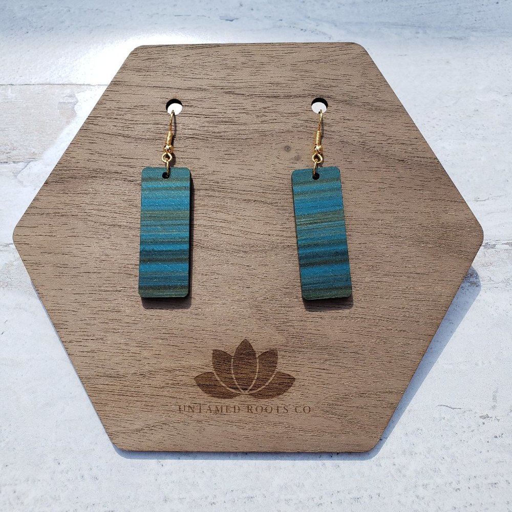 Brushed Turquoise Large Rectangle Dangle Earrings, Handmade, Acrylic